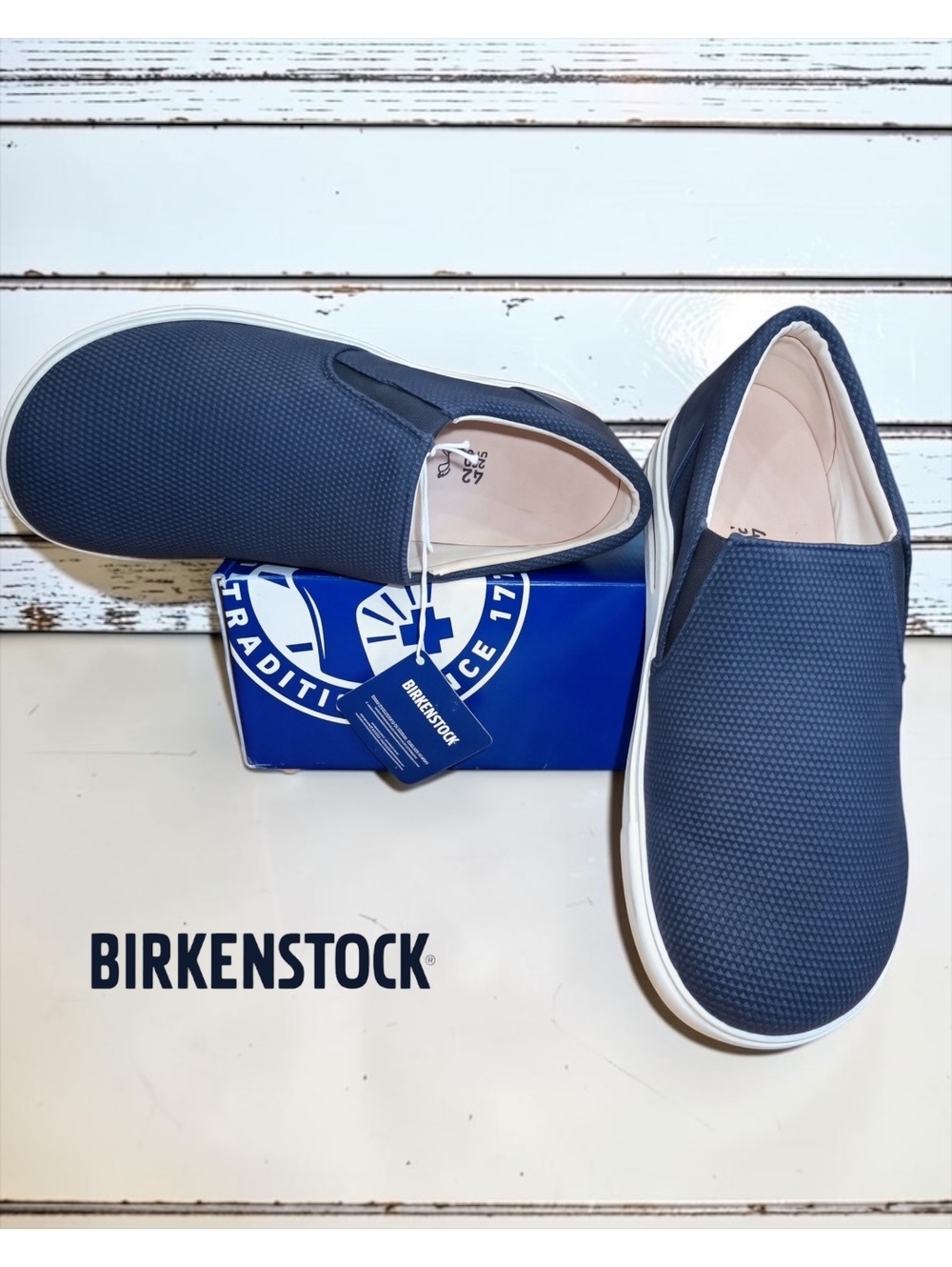 NWT Birkenstock Oswego Canvas Suede Slip-On Sneakers Midnight Blue Size 42